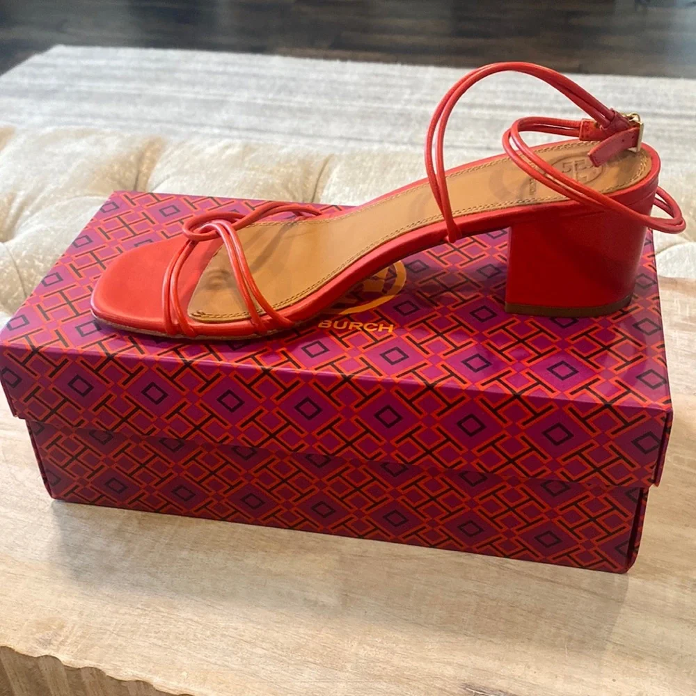 Tory Burch Red Strappy Block Heel Sandals
